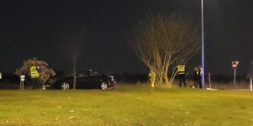 Un conductor se sube a la rotonda de la calle Oriente de Tomelloso y se empotra contra un árbol