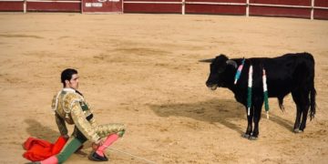 Los novilleros tomelloseros Peronita y José Ángel Condés salen por la puerta grande de la plaza de Argamasilla de Calatrava