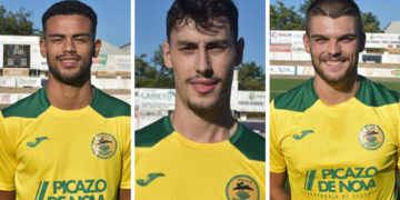 Tres jugadores de Tomelloso, en los entrenamientos de la Selección de Fútbol de Castilla-La Mancha para la Copa de las Regiones