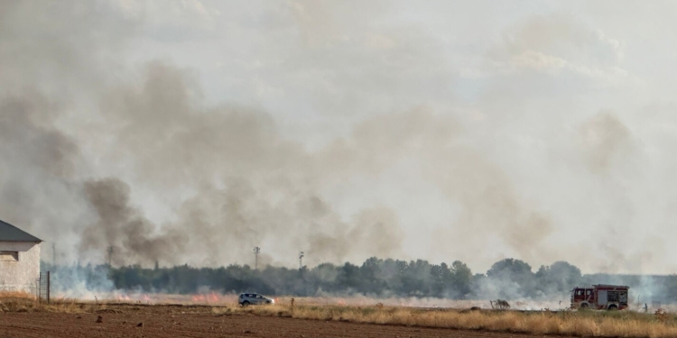 Se produce un incendio en una zona de pastos y rastrojos situada detrás de la Avenida Juan Carlos I de Tomelloso