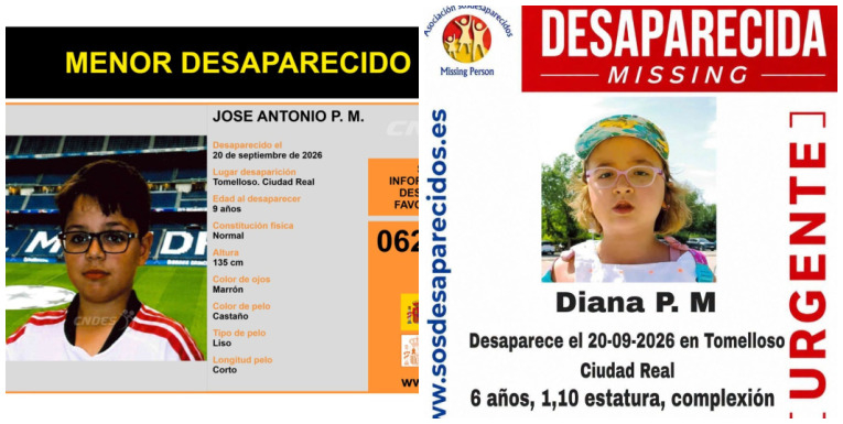 Piden ayuda para encontrar a dos hermanos, José Antonio y Diana, de 9 y 6 años, desaparecidos en Tomelloso desde el 20 de septiembre